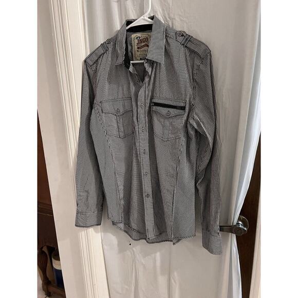 Jnco Jeans Black White Striped Button Up Long Sleeve Zip Pockets Size S Vintage - Picture 1 of 6